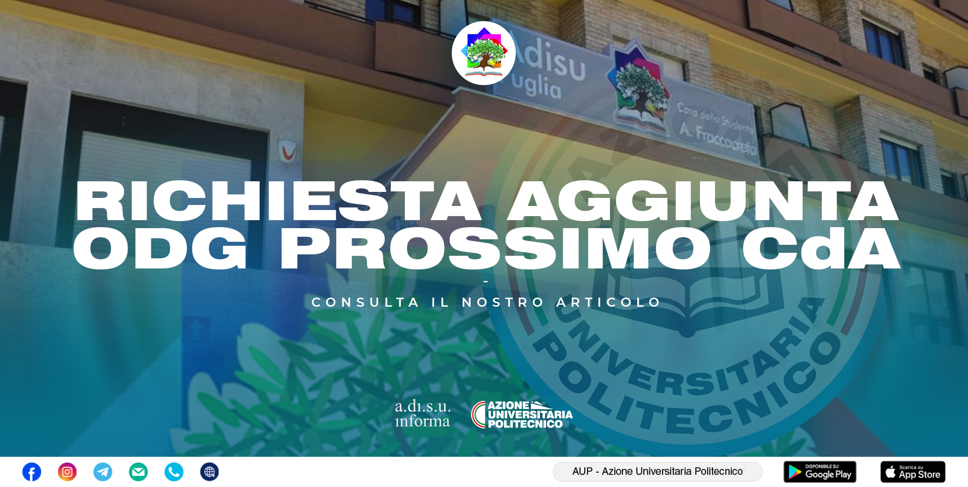 Richiesta aggiunta punti all'ordine del giorno del prossimo CdA A.Di.S.U.