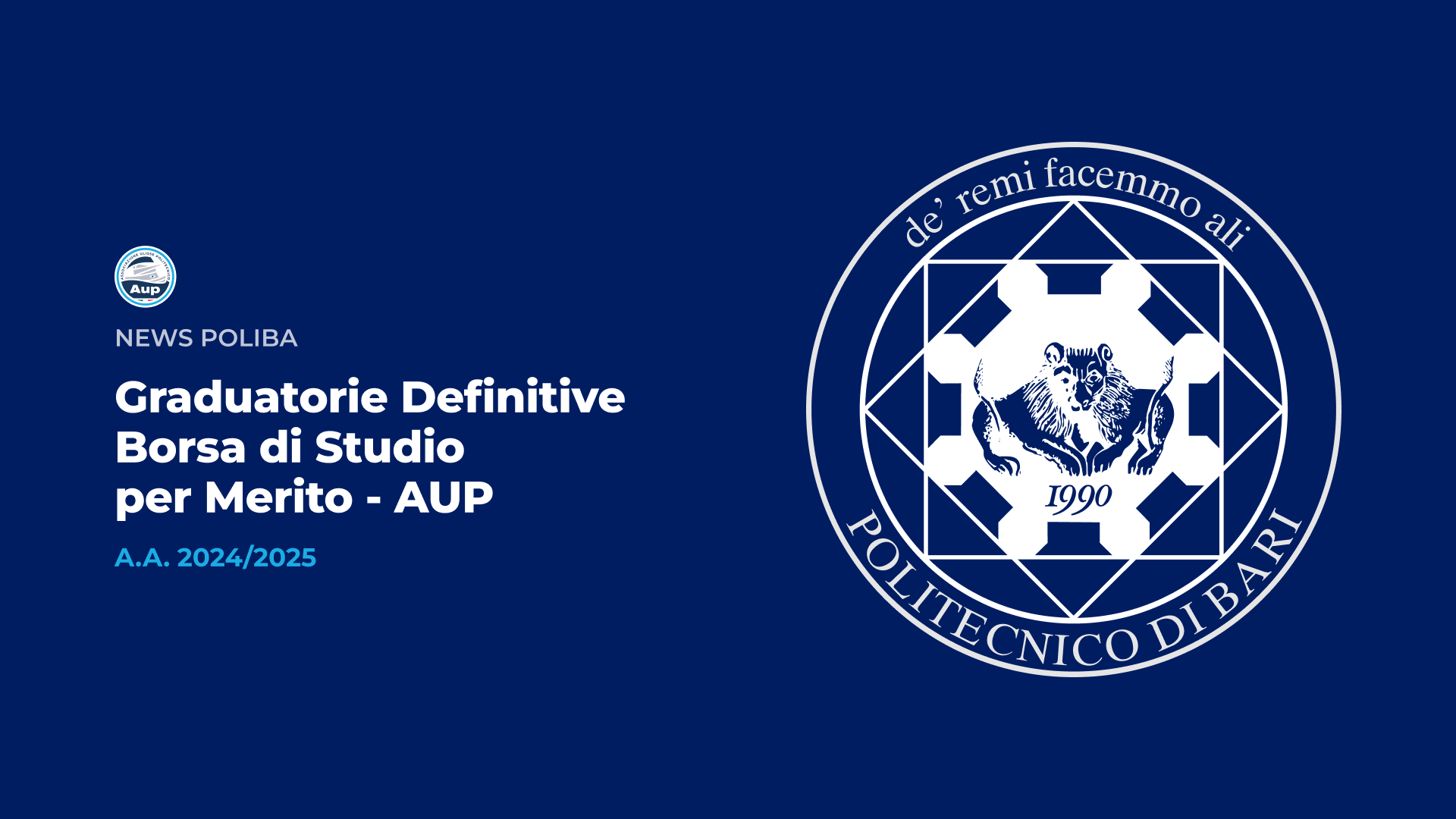 GRADUATORIE DEFINITIVE BORSA DI STUDIO PER MERITO - AUP | A.A. 2024/25