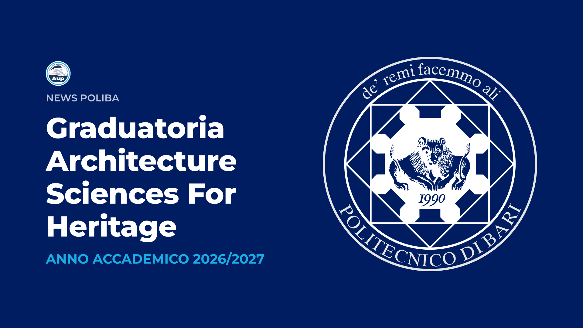 Immatricolazione Architecture Sciences for Heritage - A.A. 2026/2027