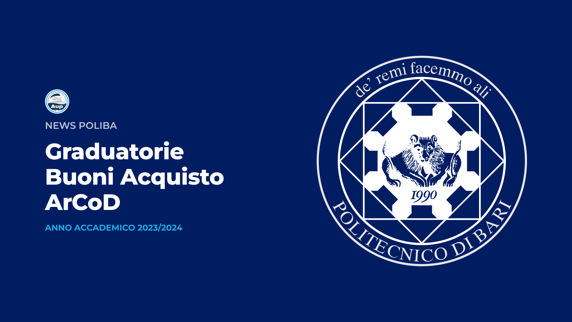 Pubblicazione Graduatorie Bando Buoni Acquisto ArCoD  - A.A. 2023/24