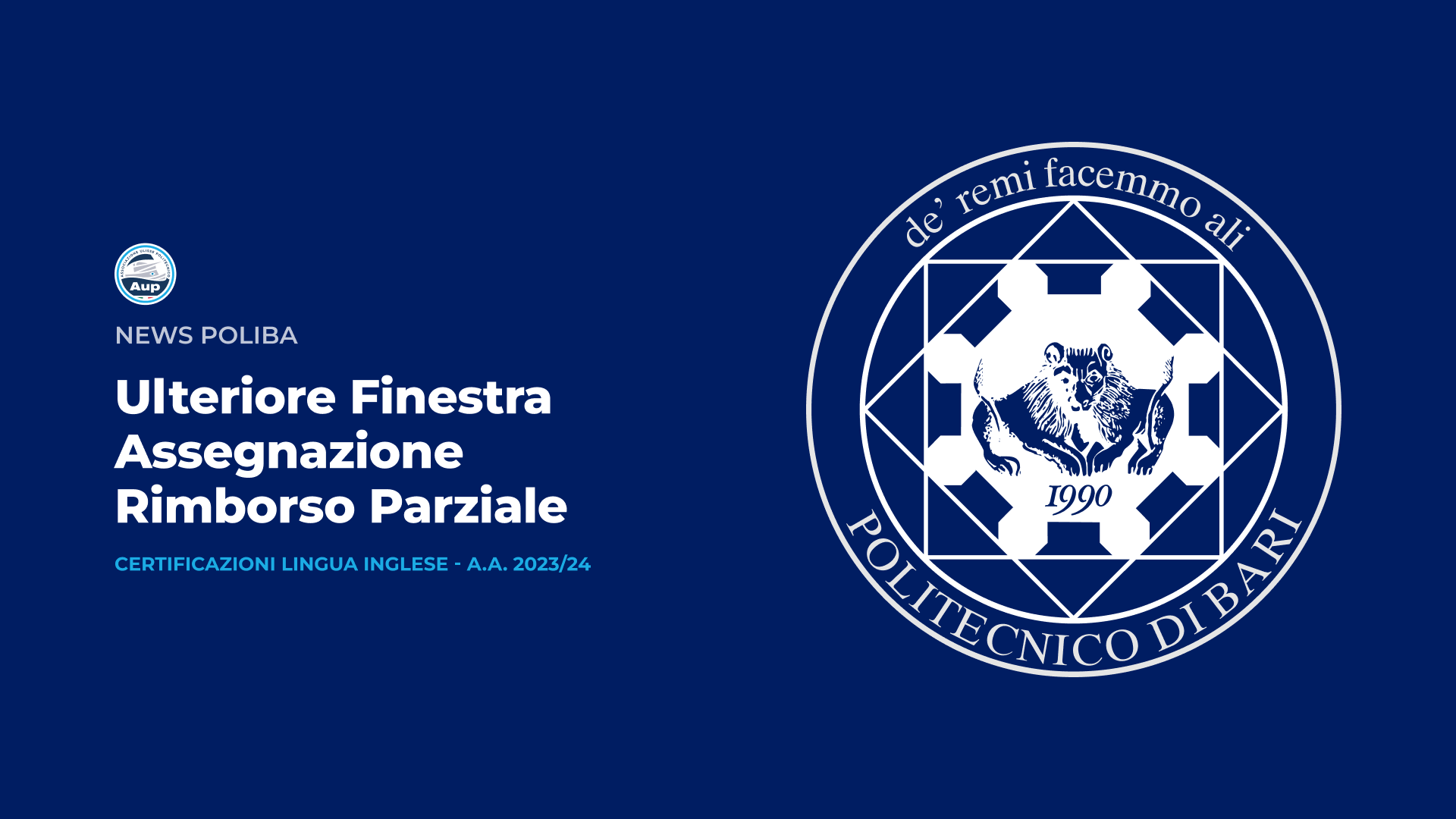 Assegnazione Rimborso Parziale delle spese sostenute per il conseguimento di Certificazioni in Lingua Inglese - A.A. 2023/2024 -  Ulteriore Finestra