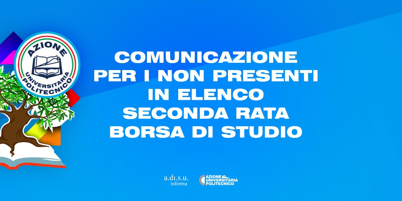 COMUNICAZIONE SECONDA RATA BORSA DI STUDIO ADiSU 2019/20